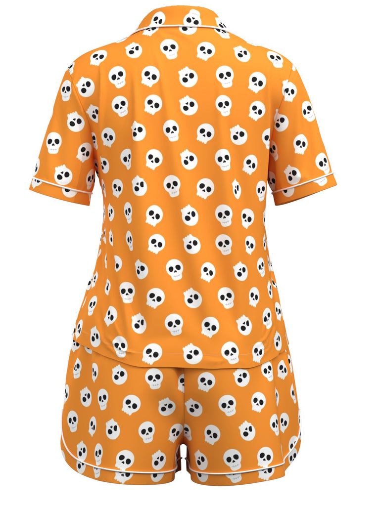 Pyjama orange Halloween des années 1970 avec tête de mort