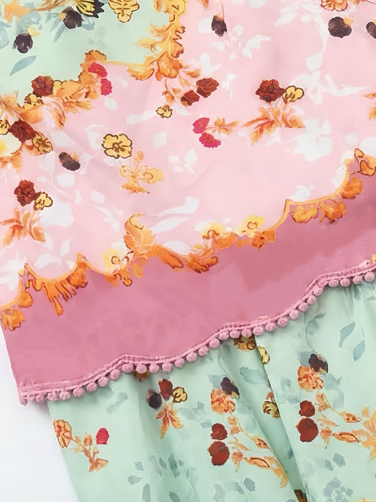 Robe longue fleurs volants rose foncé années 30