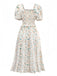 Robe jaune fleurs à col carré des années 1940
