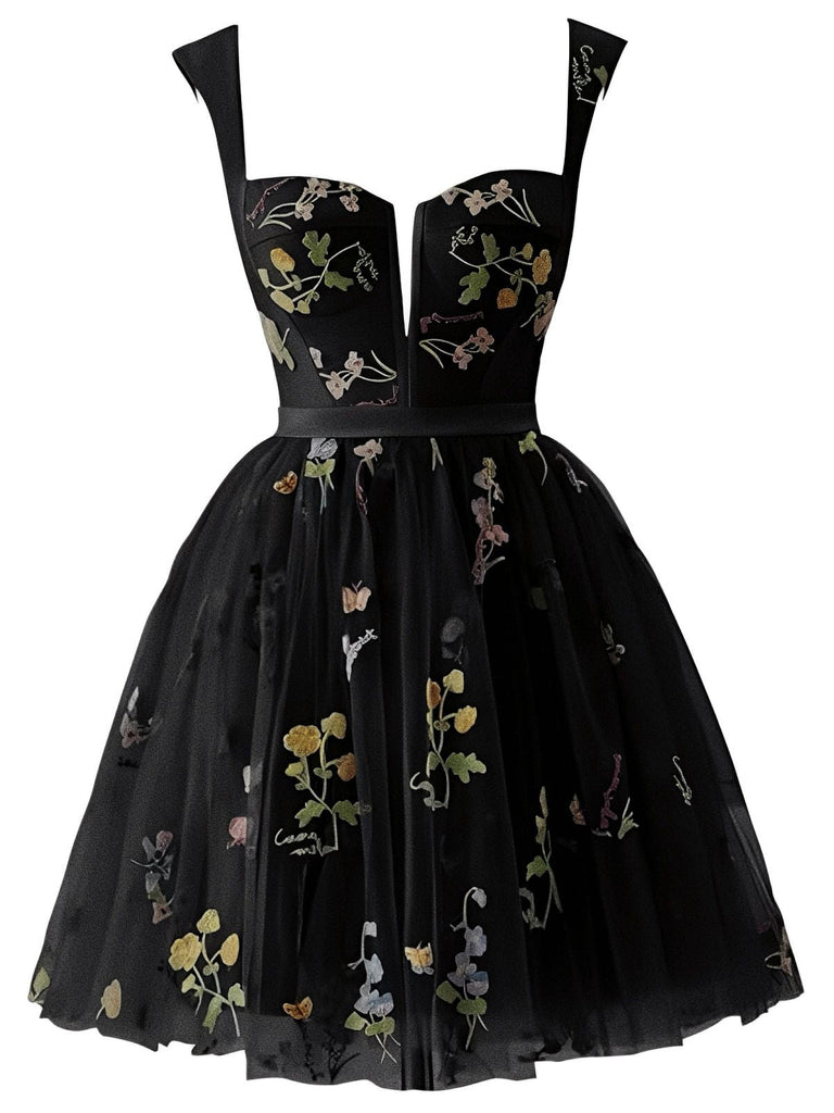 Robe courte en dentelle florale brodée années 1970