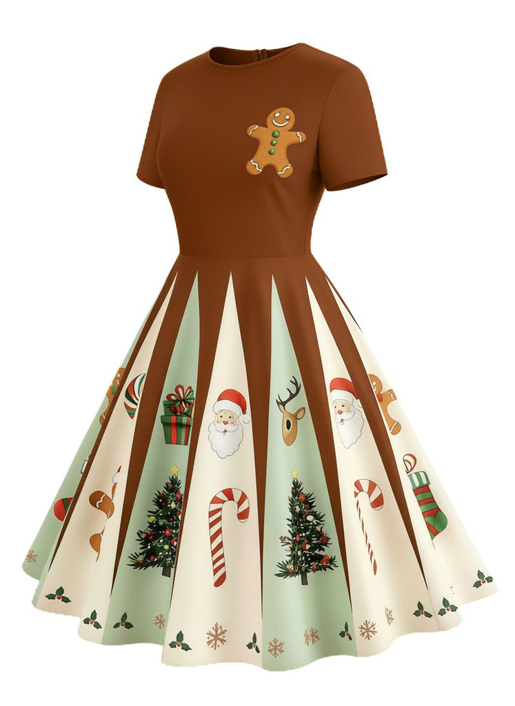 [Pré-vente] Robe trapèze marron style pain d'épices de Noël des années 1950