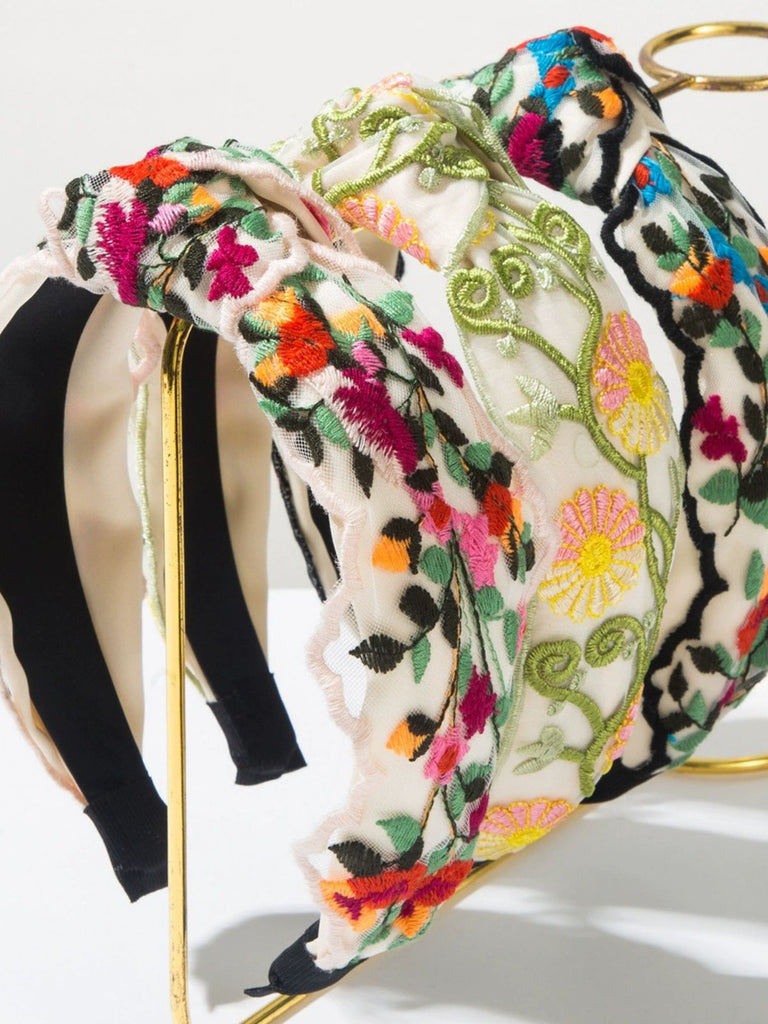 Bandeau floral brodé style bohème rétro