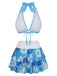 Ensemble bikini rose à imprimé floral à nouer sur le devant et à volants années 1960