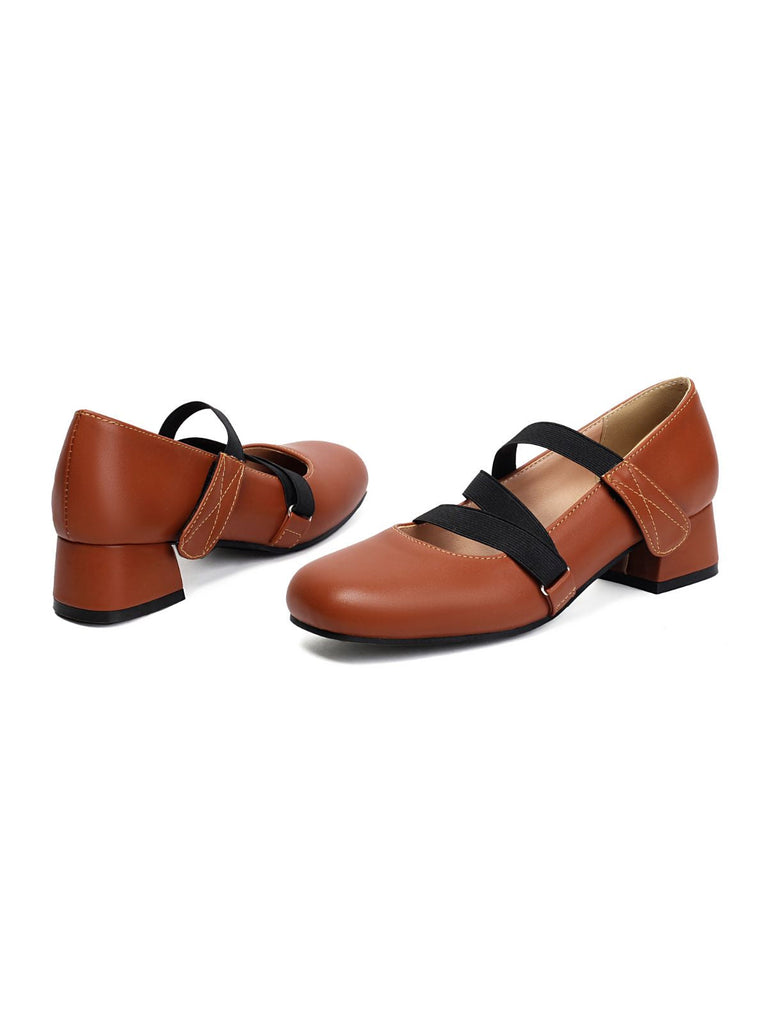 Chaussures à talons épais en cuir élastique inspirées du ballet