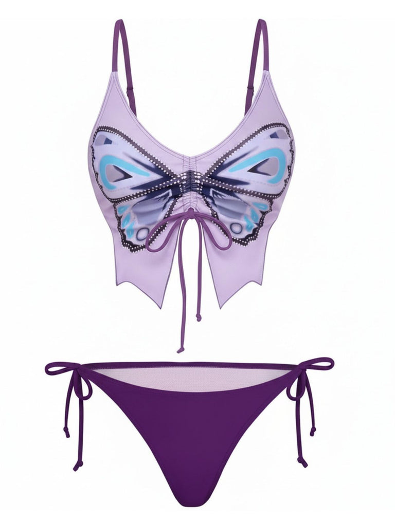 Ensemble bikini à fines bretelles et lacets papillon années 1970