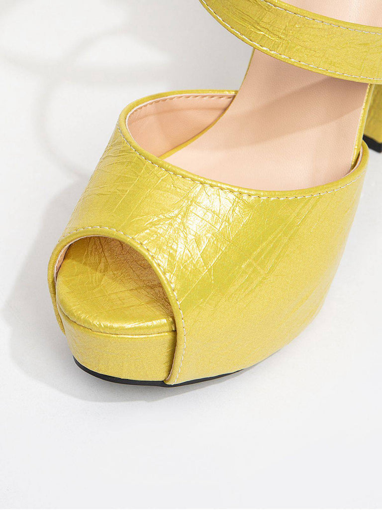 Escarpins vintage à talons hauts épais en cuir PU