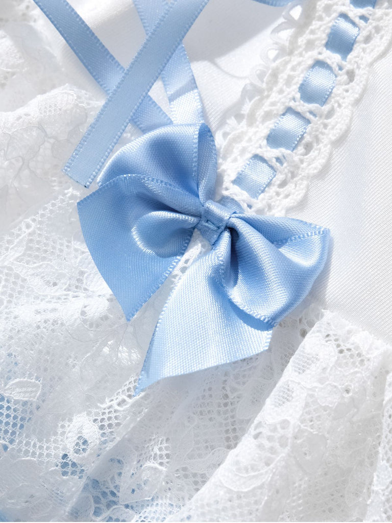 Ensemble de lingerie lacets et nœud en dentelle contrastée années 1970