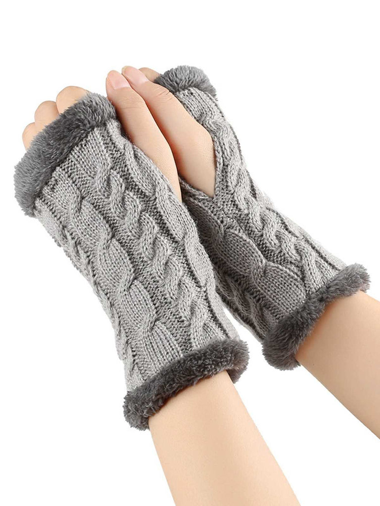 Gants d'hiver tricotés sans doigts avec bordure en fausse fourrure