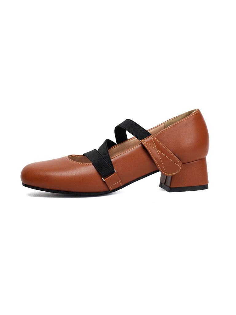 Chaussures à talons épais en cuir élastique inspirées du ballet