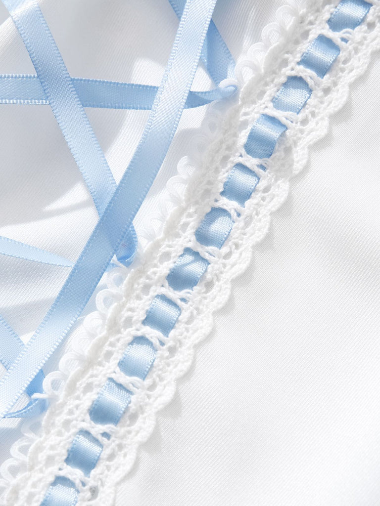 Ensemble de lingerie lacets et nœud en dentelle contrastée années 1970