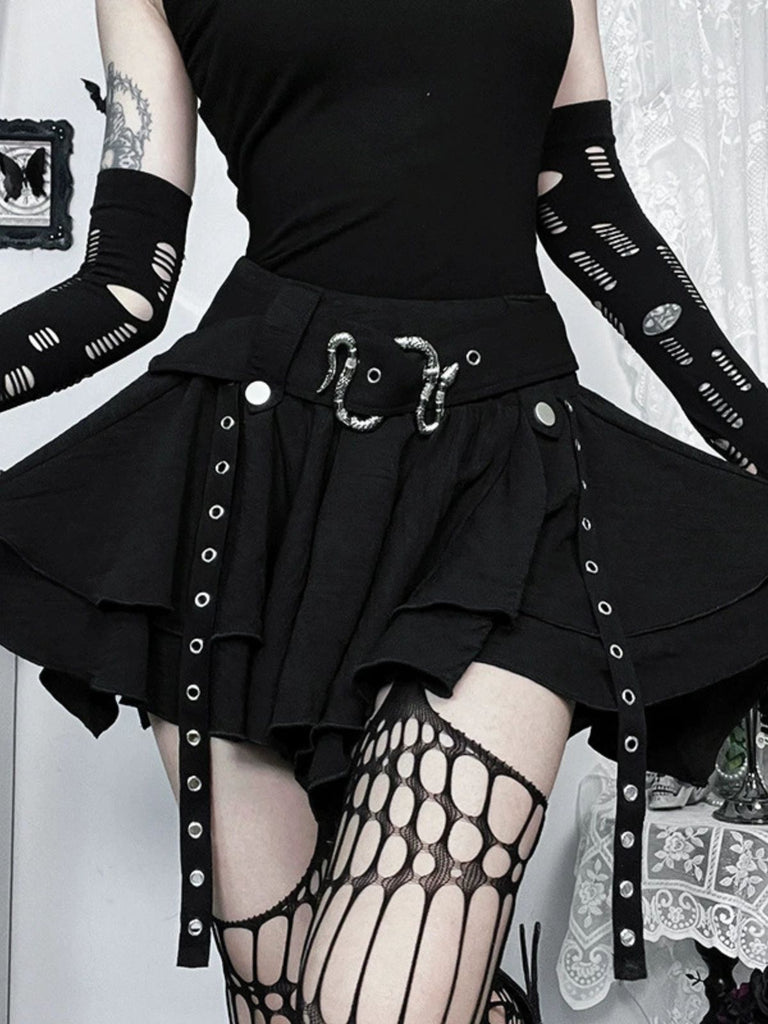 Mini-jupe superposée noire punk à ceinture serpent années 1980