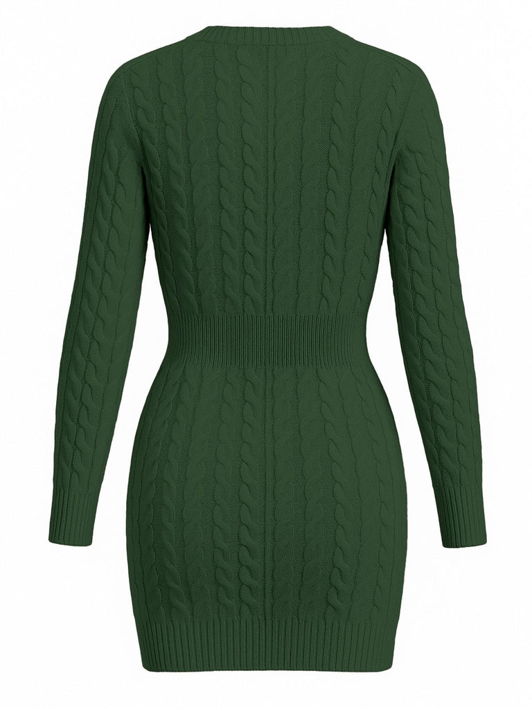 Robe moulante manches longues en maille torsadée des années 1960
