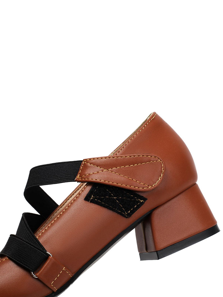 Chaussures à talons épais en cuir élastique inspirées du ballet