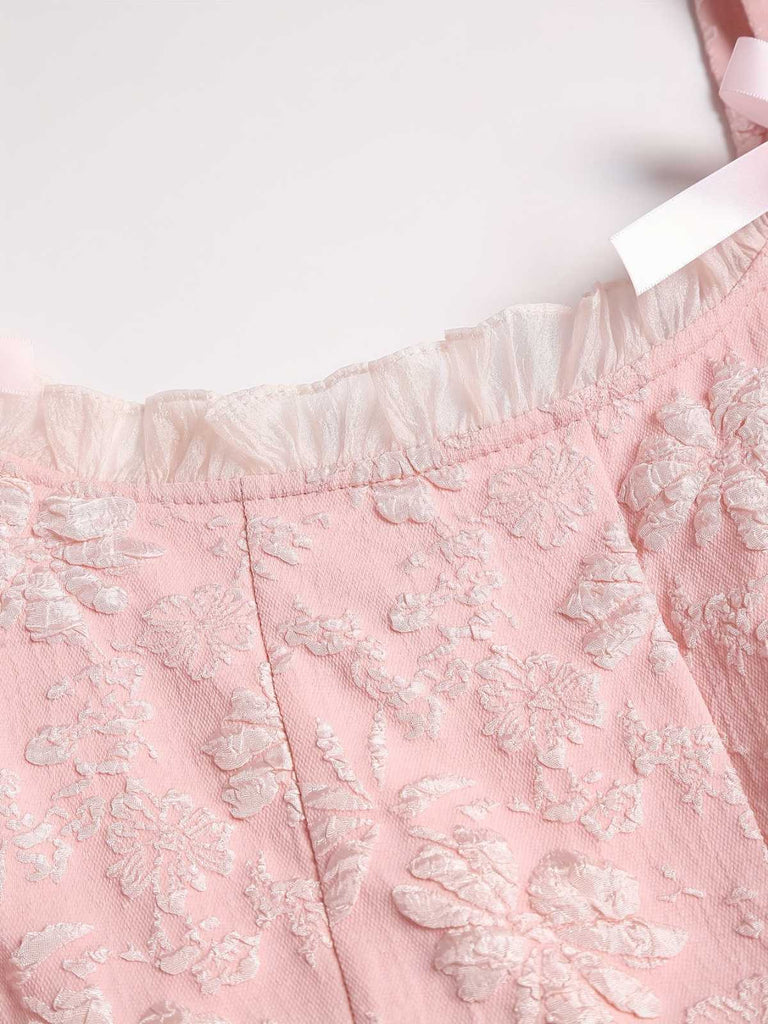 [Prévente] [Grande taille] Robe rose à fleurs en relief avec nœud papillon années 1940