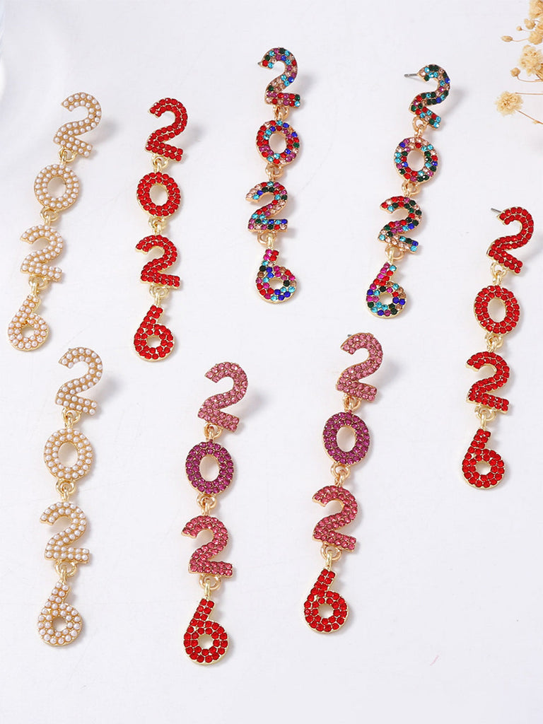 Boucles d'oreilles pendantes strass 2026 colorées pour le Nouvel An