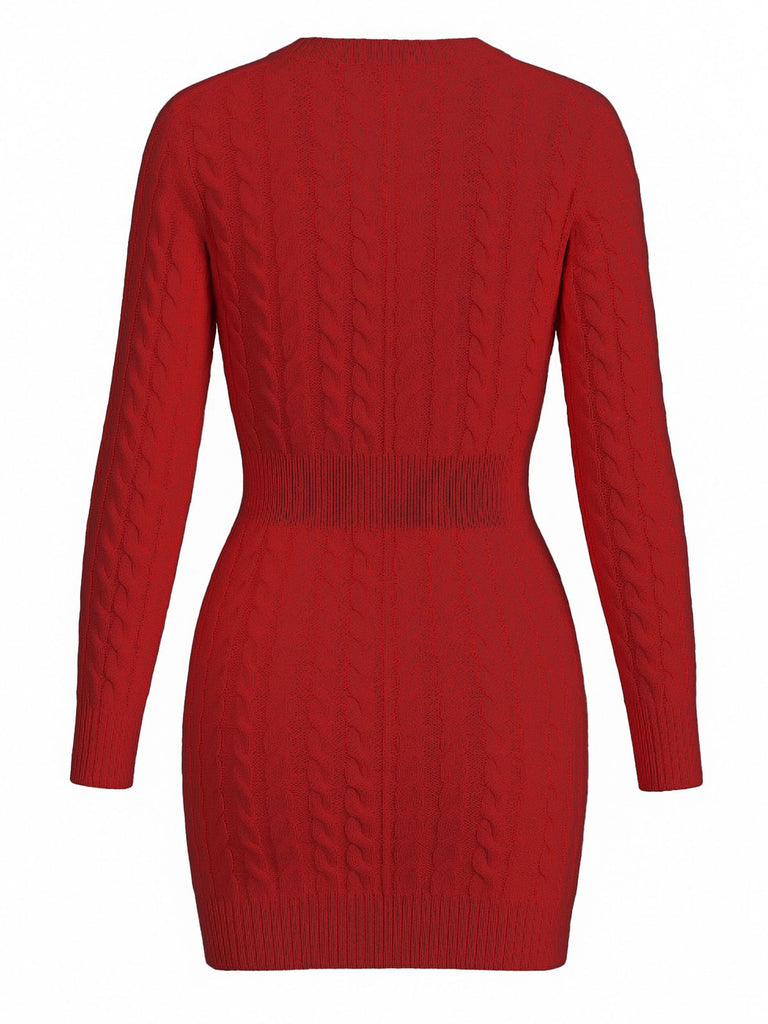Robe moulante manches longues en maille torsadée des années 1960