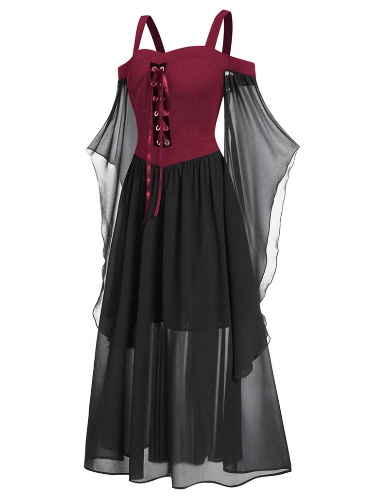 Robe à bretelles à manches transparentes Halloween des années 1950