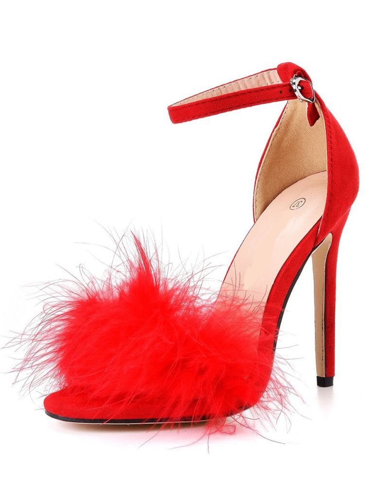 Escarpins à bride en daim et plumes