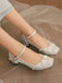 Chaussurres Mary Jane à talons épais en jacquard fleuri et perles