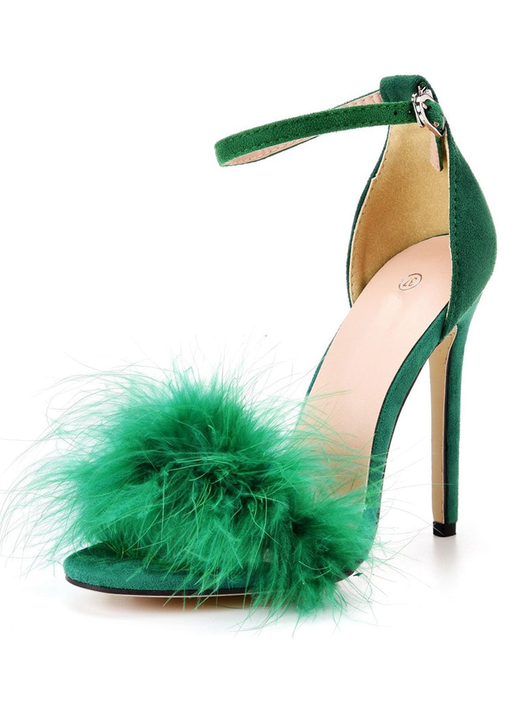 Escarpins à bride en daim et plumes