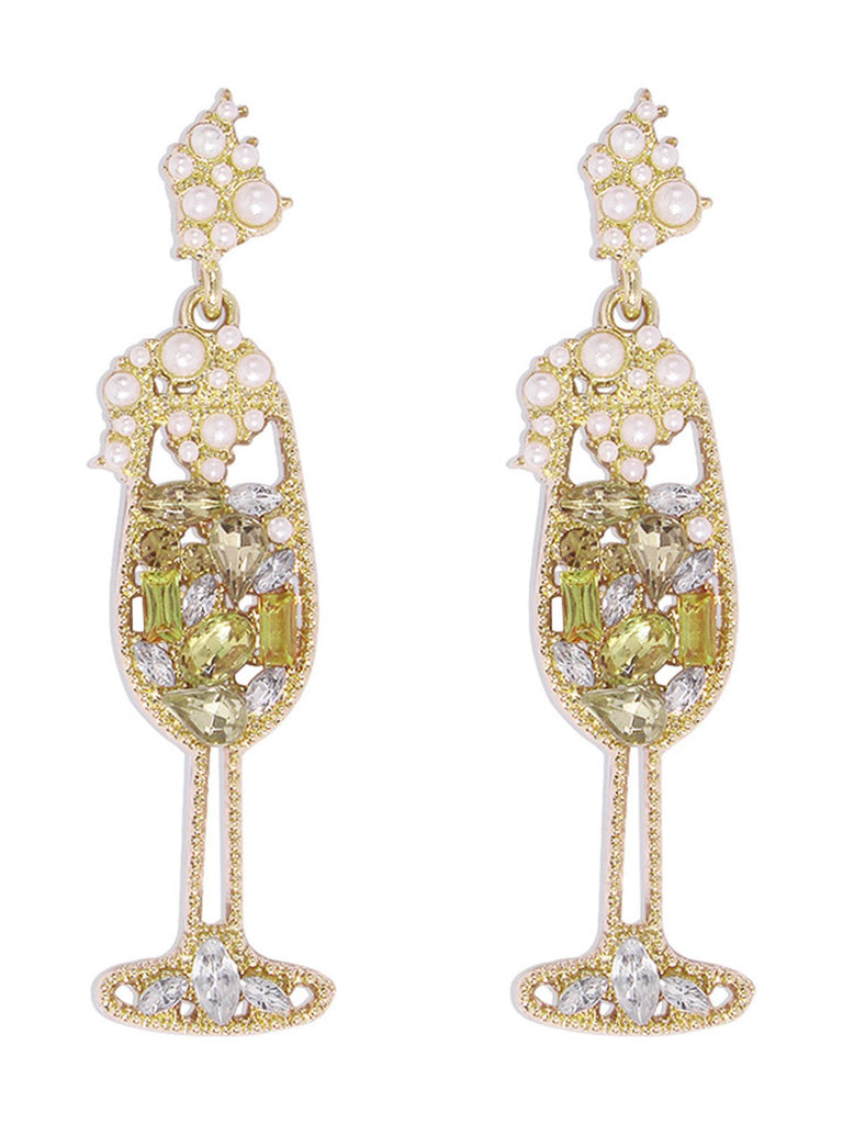 Boucles d'oreilles en forme de verre à champagne perles et pierres précieuses