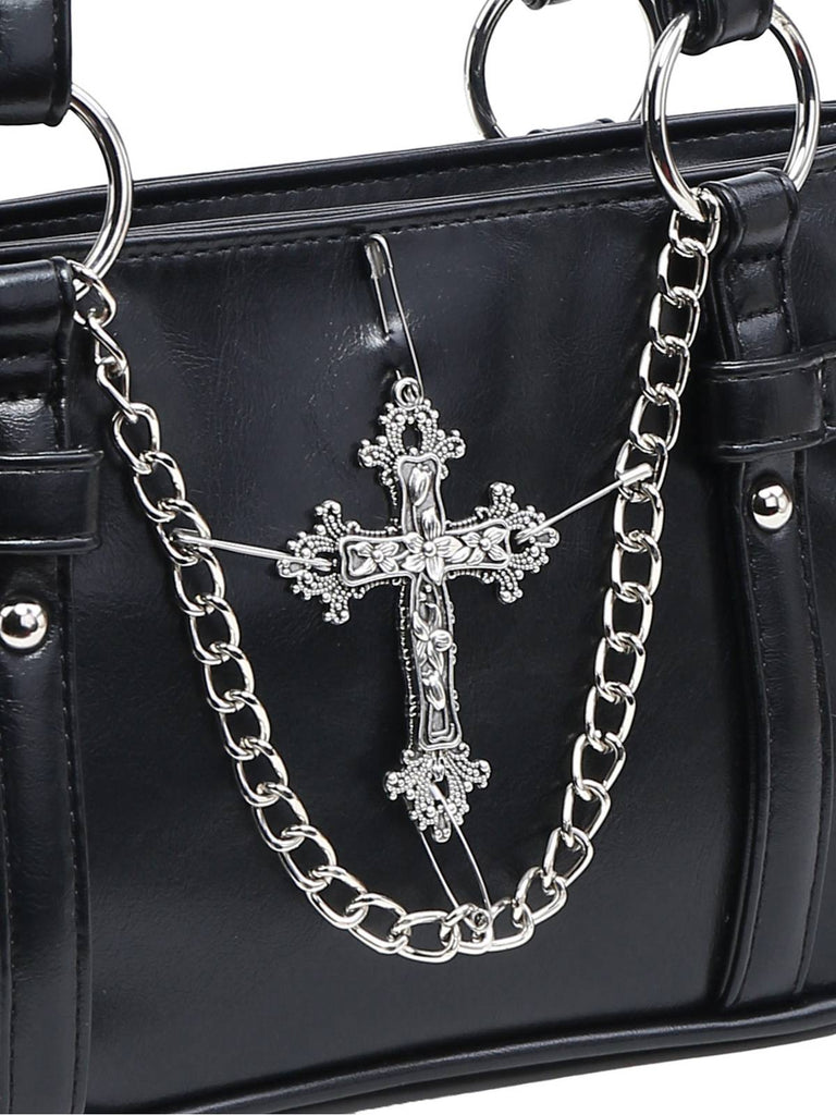 Sac à bandoulière vintage noir avec chaîne croisée