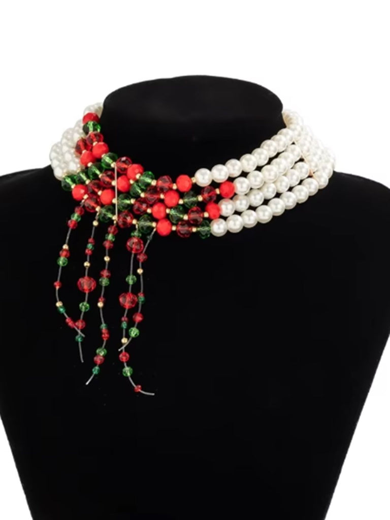 Collier de perles contrastées multicouches de Noël