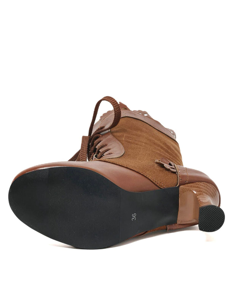 Bottines brogues vintage à lacets et talon mi-haut