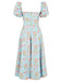 Robe fendue à col carré à petites fleurs des années 1940