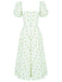 Robe fendue à col carré à petites fleurs des années 1940