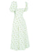 Robe fendue à col carré à petites fleurs des années 1940