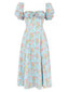 Robe fendue à col carré à petites fleurs des années 1940