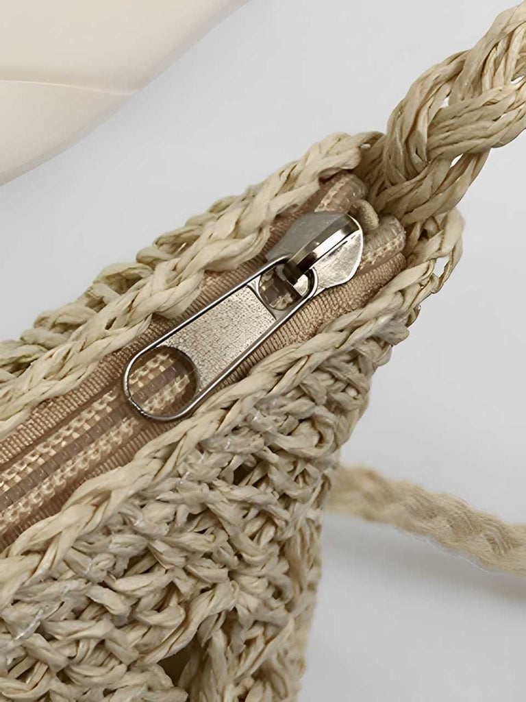 Sac bandoulière vintage en paille et perles en bois