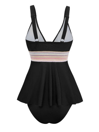 2PCS Maillot de bain patchwork en sangle style bohème des années 1940