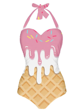 [Prévente] Maillot de bain dos nu rose à motif glace des années 1970