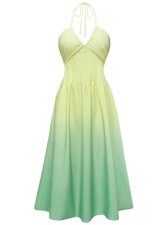 Robe Dos-Nu Col V Profond Ombré Verte Années 1940