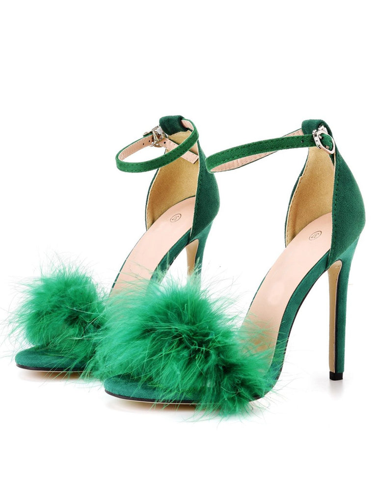 Escarpins à bride en daim et plumes