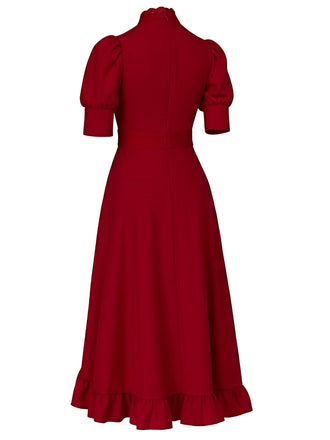 Robe rouge à volants en dentelle X-Prequel perlée des années 1940