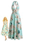 Robe à lacets col en V et dos nu fleuri années 1930