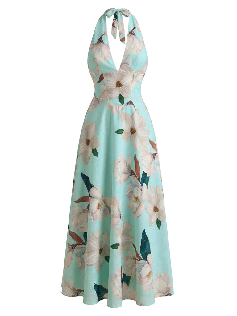 1930s Floral V-Neck Dress - vintage dress, retro fashion