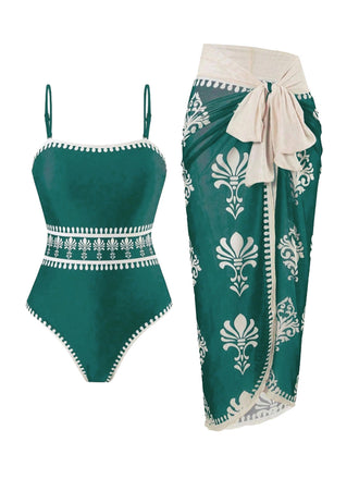 Bohème Florale Imprimé One-Pièce Maillot de Bain & Cache Maillot Années 1970 7