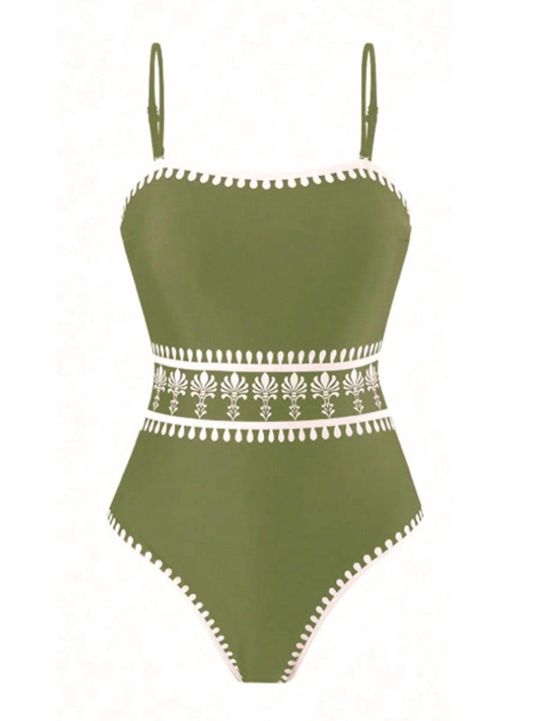 Bohème Florale Imprimé One-Pièce Maillot de Bain & Cache Maillot Années 1970 9