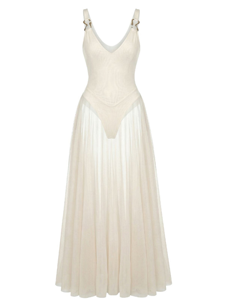 Robe Longue Fluide en Maille à Bretelles Col V Années 1930