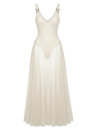 Robe Longue Fluide en Maille à Bretelles Col V Années 1930