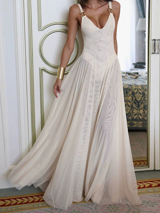 Robe Longue Fluide en Maille à Bretelles Col V Années 1930