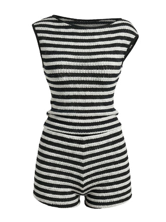 Ensemble 2 Pièces Haut Sans Manches Rayé & Short Taille Haute Noir Années 1940