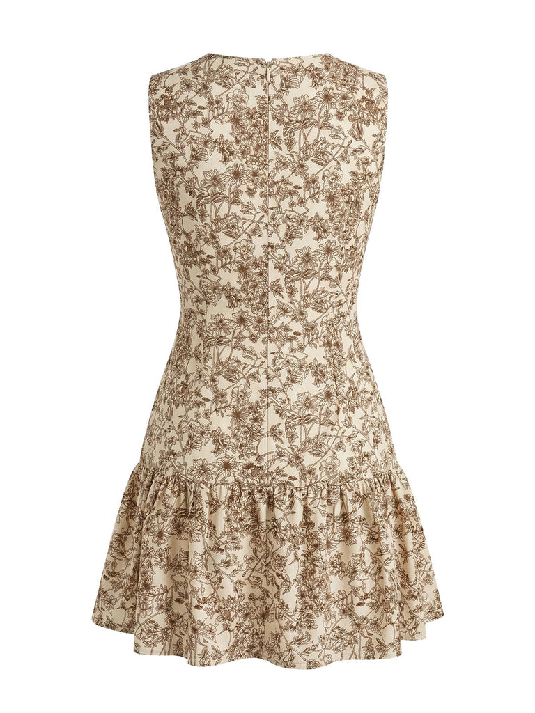 Robe en A Sans Manches Col Rond Petites Fleurs Années 1950 3