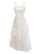 Robe Froncée à Bretelles Fines en Satin à Volants Étagés Blanche Années 1940