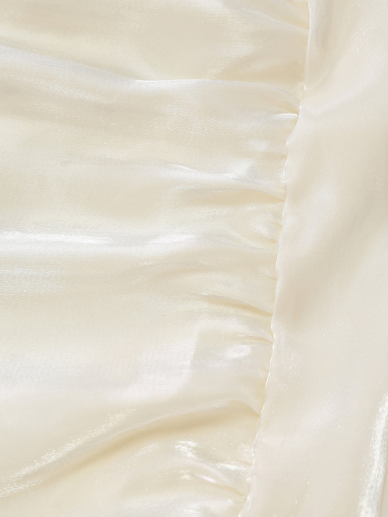 Robe Froncée à Bretelles Fines en Satin à Volants Étagés Blanche Années 1940