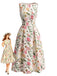 Robe en A Florale Col Bateau Sans Manches Imprimée Années 1940
